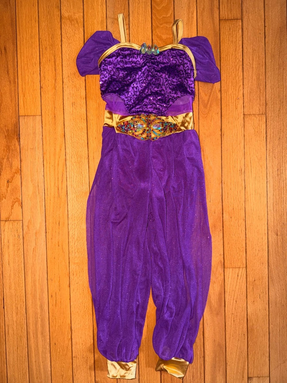 EUC Weissman SC girl’s dance Arabian Princess purple gold sequins poly spandex